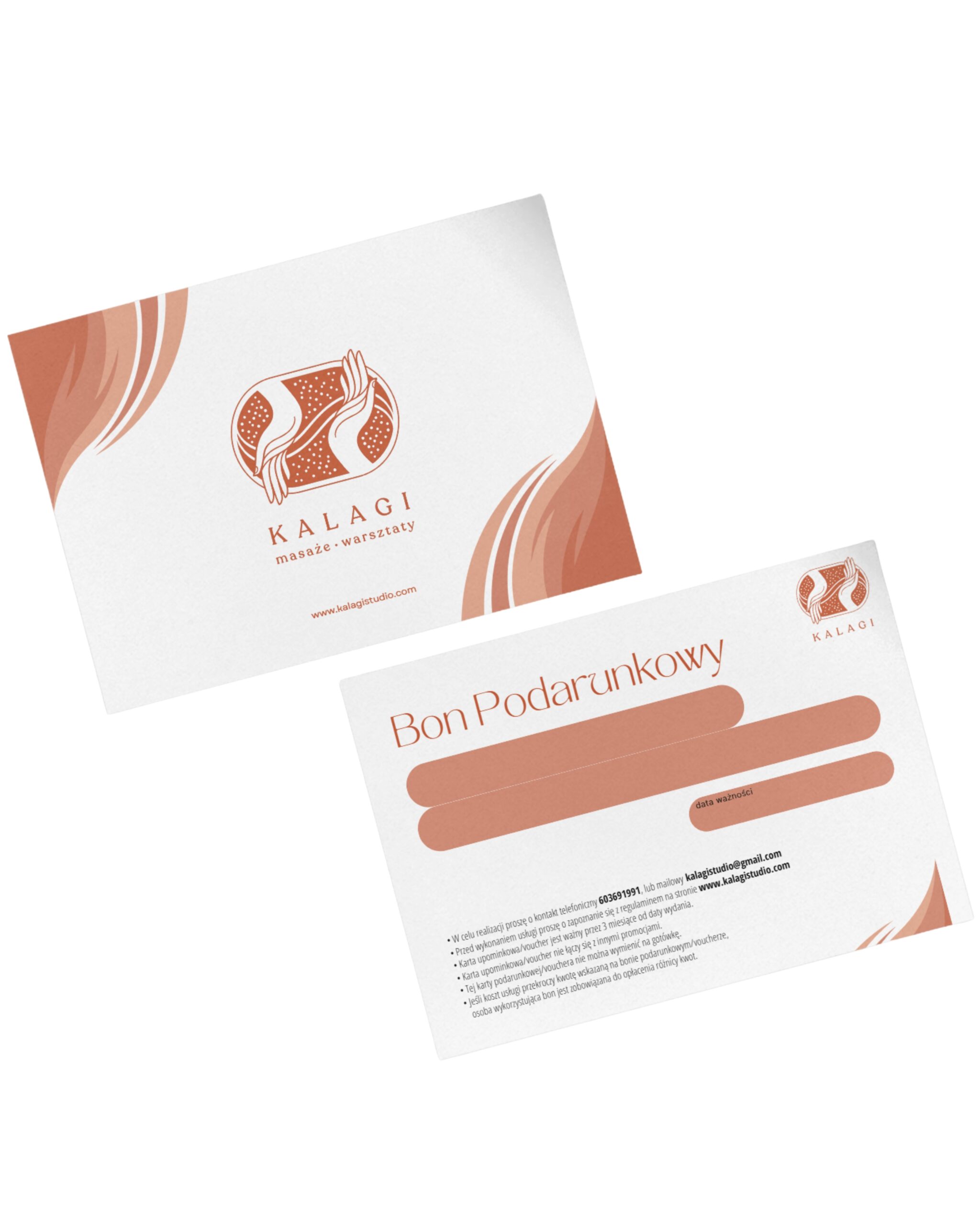 Bon podarunkowy Kalagi Studio masaż Warszawa voucher elegancki